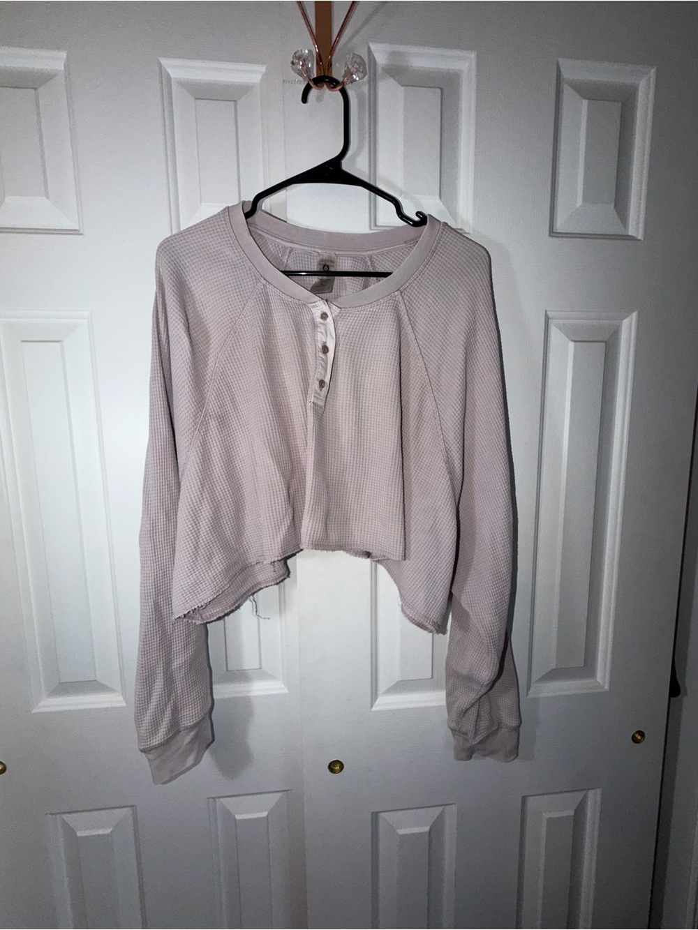 Mono B Cropped Waffle Henley - Light Mauve Pink